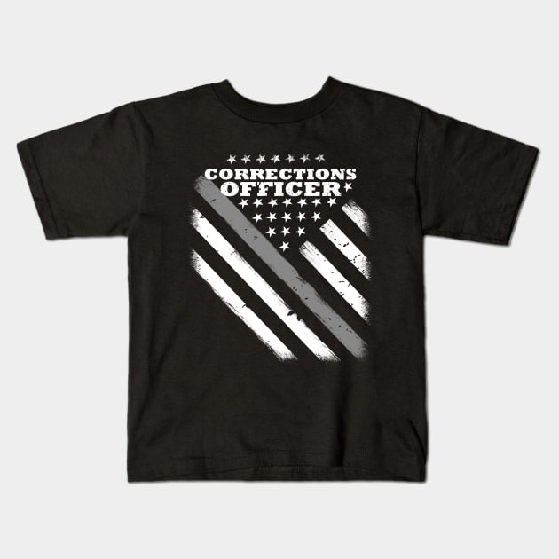 Corrections Officer Flag - Thin Silver Line American Flag Kids T-Shirt by bluelinemotivation